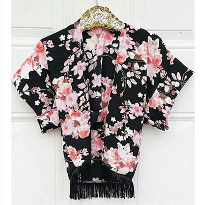 Floral Girls Kids Children Clothing Baby Girls Lace Outfits Tassel Kimono Cardigan Shawl Cover Outfits - ebowsos