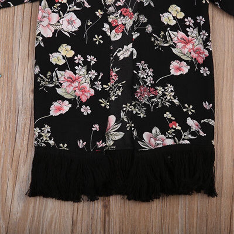 Floral Girls Kids Children Clothing Baby Girls Lace Outfits Tassel Kimono Cardigan Shawl Cover Outfits - ebowsos