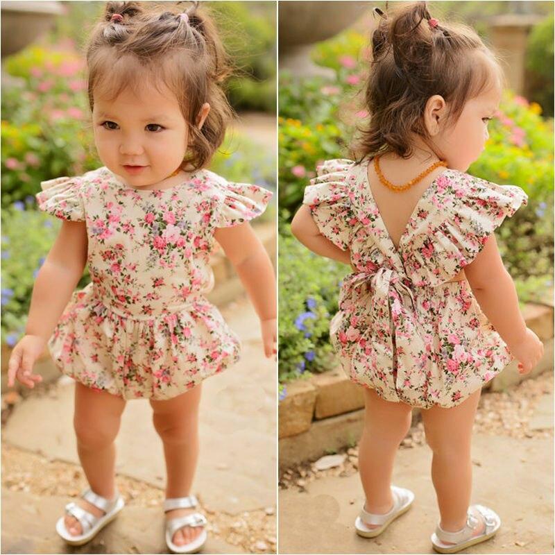 Floral Girls Suit Baby Girl Bodysuit Newborn Summer Children Clothing Floral Jumpsuit Outfit Playsuit Clothes - ebowsos