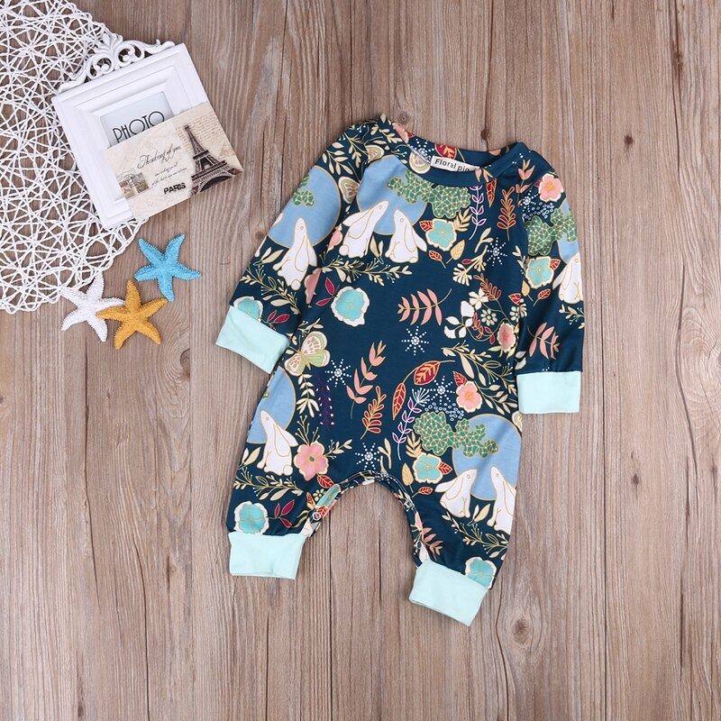 Floral Girls Suit  Baby Girls Romper Jumpsuit Long Sleeve Cotton Soft Cute Winter Clothes Outfits US Stock - ebowsos