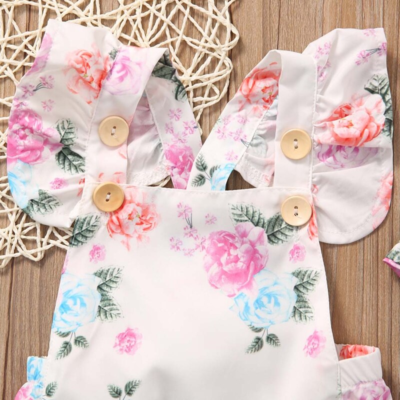 Floral Girls Suit Bodysuit Adorable Baby Girls Floral Bodysuit One-pieces Summer Baby Girl Clothes Sunsuit Set - ebowsos