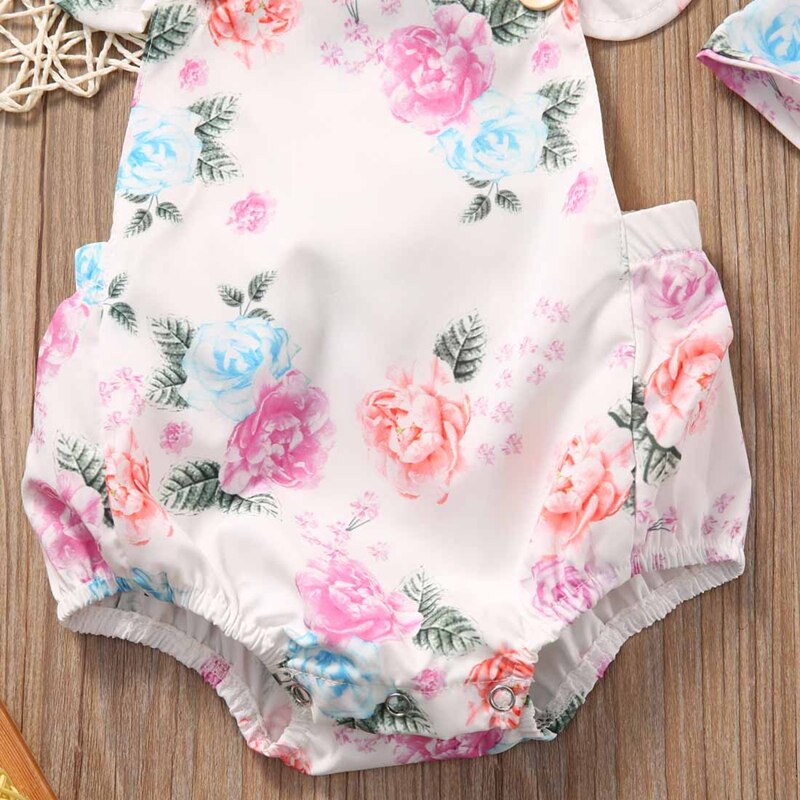 Floral Girls Suit Bodysuit Adorable Baby Girls Floral Bodysuit One-pieces Summer Baby Girl Clothes Sunsuit Set - ebowsos