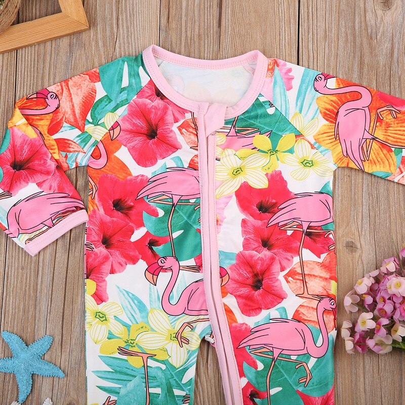 Floral Girls Suit Children Clothing Baby Boy Girl Zipper Flamingo Romper Cotton Jumpsuit Outfit Clothes AU - ebowsos