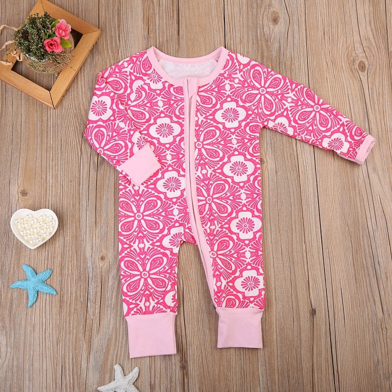 Floral Girls Suit Cute Winter Children Clothing Baby Boy Girl Long Sleeve Romper Jumpsuit Clothes Outfit - ebowsos