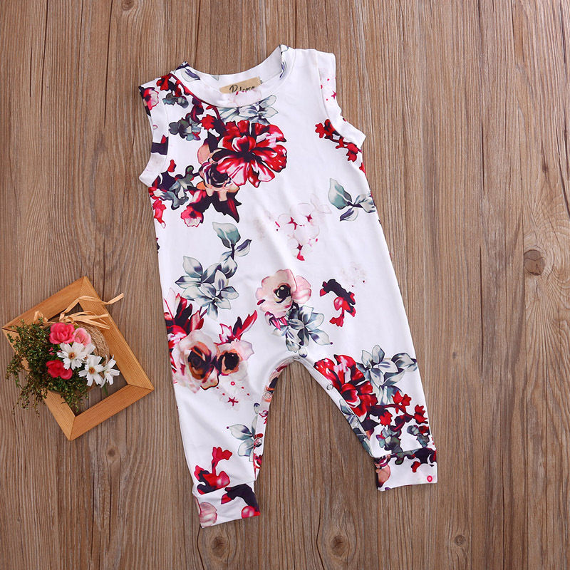 Floral Girls Suit Kid Newborn Clothes Toddler Baby Boy Girl Sleeveless Romper Outfits Summer Children Clothing - ebowsos