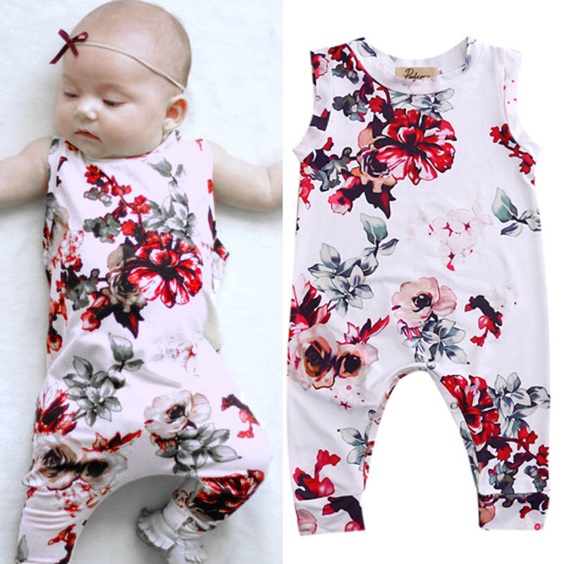 Floral Girls Suit Kid Newborn Clothes Toddler Baby Boy Girl Sleeveless Romper Outfits Summer Children Clothing - ebowsos