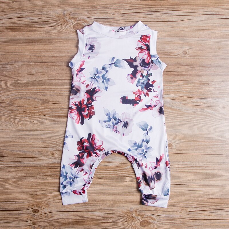 Floral Girls Suit Kid Newborn Clothes Toddler Baby Boy Girl Sleeveless Romper Outfits Summer Children Clothing - ebowsos