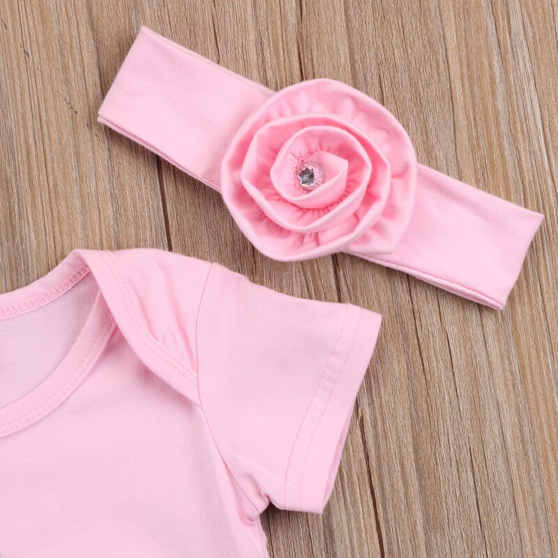 Floral Girls Suit Newborn Baby Girls Flower Romper Short Sleeve Cotton Jumpsuit Headband Outfits Clothes Set - ebowsos