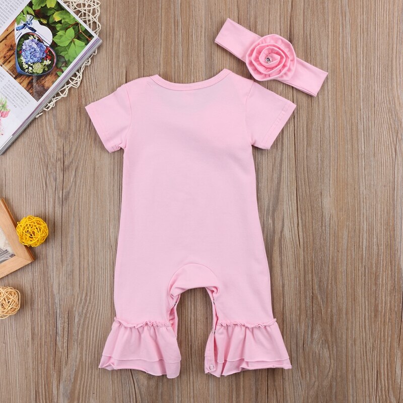 Floral Girls Suit Newborn Baby Girls Flower Romper Short Sleeve Cotton Jumpsuit Headband Outfits Clothes Set - ebowsos