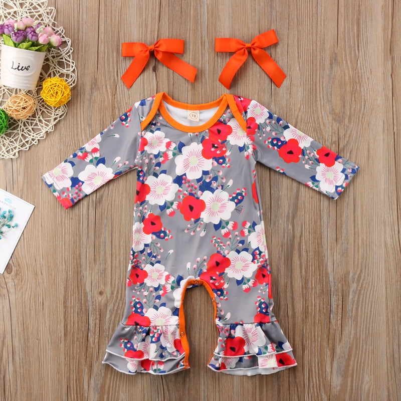 Floral Girls Suit Newborn Infant Baby Girl Romper Long Sleeve Pirncess Jumpsuit Playsuit Clothes Outfits 0-24M - ebowsos