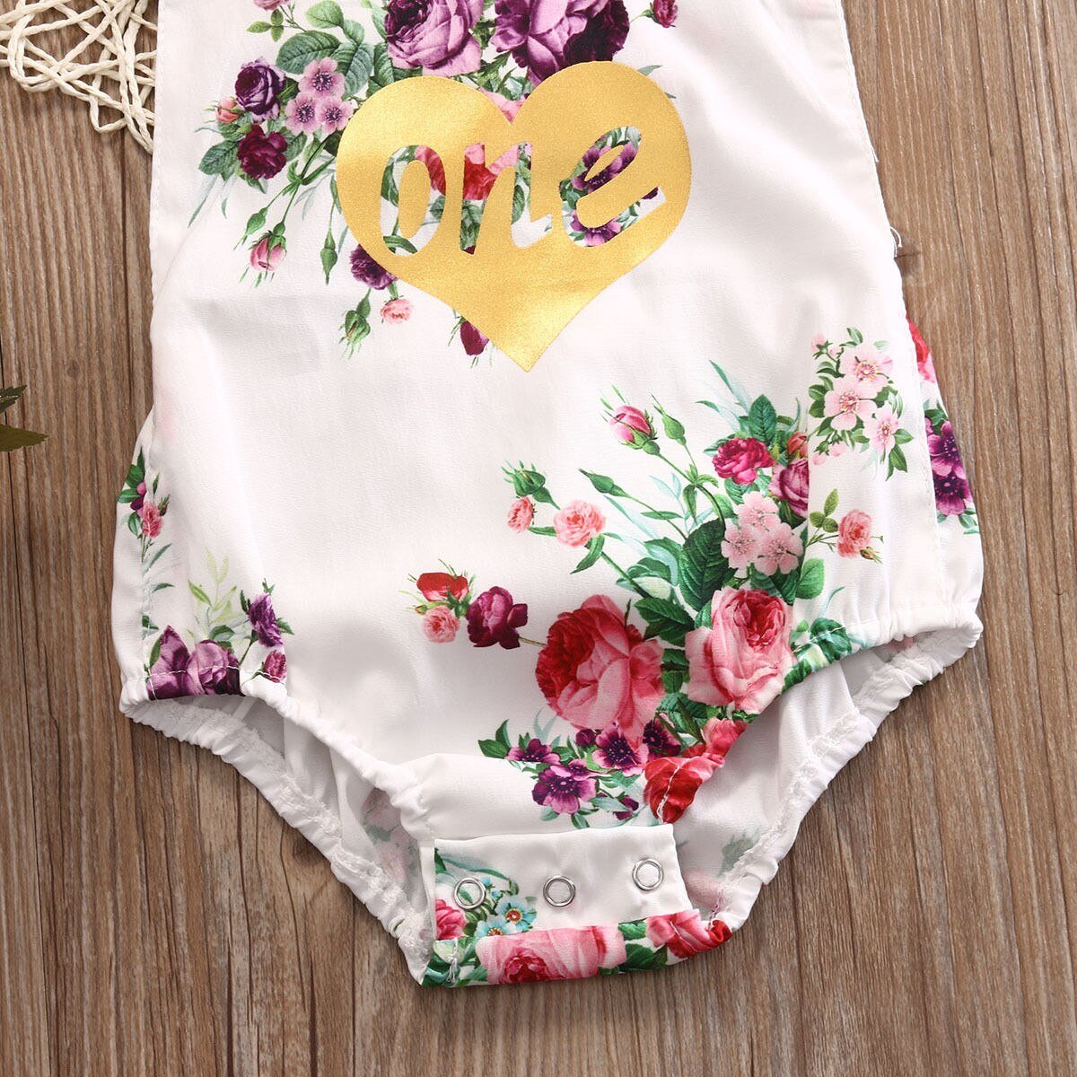 Floral Infant Baby Girls 1st Birthday Bodysuit Cotton Short Sleeve Jumpsuit Outfit - ebowsos