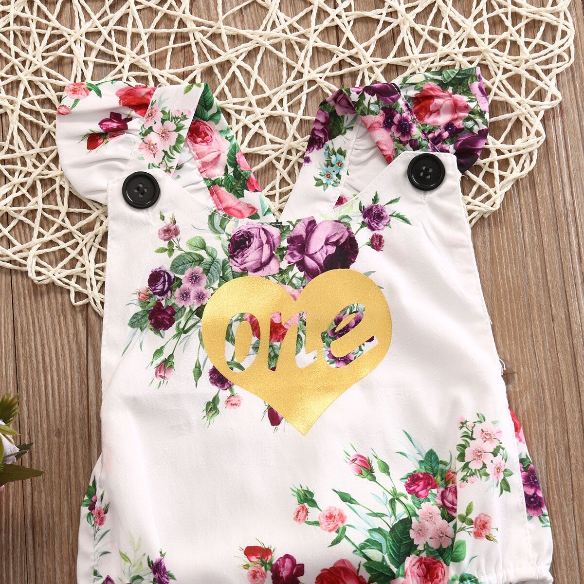 Floral Infant Baby Girls 1st Birthday Bodysuit Cotton Short Sleeve Jumpsuit Outfit - ebowsos