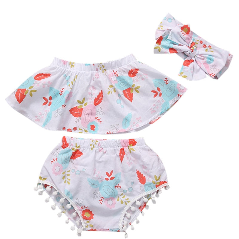 Floral Newborn Baby Girls Casual Tops+Short Pants Bottoms+Headband 3pcs Outfits - ebowsos