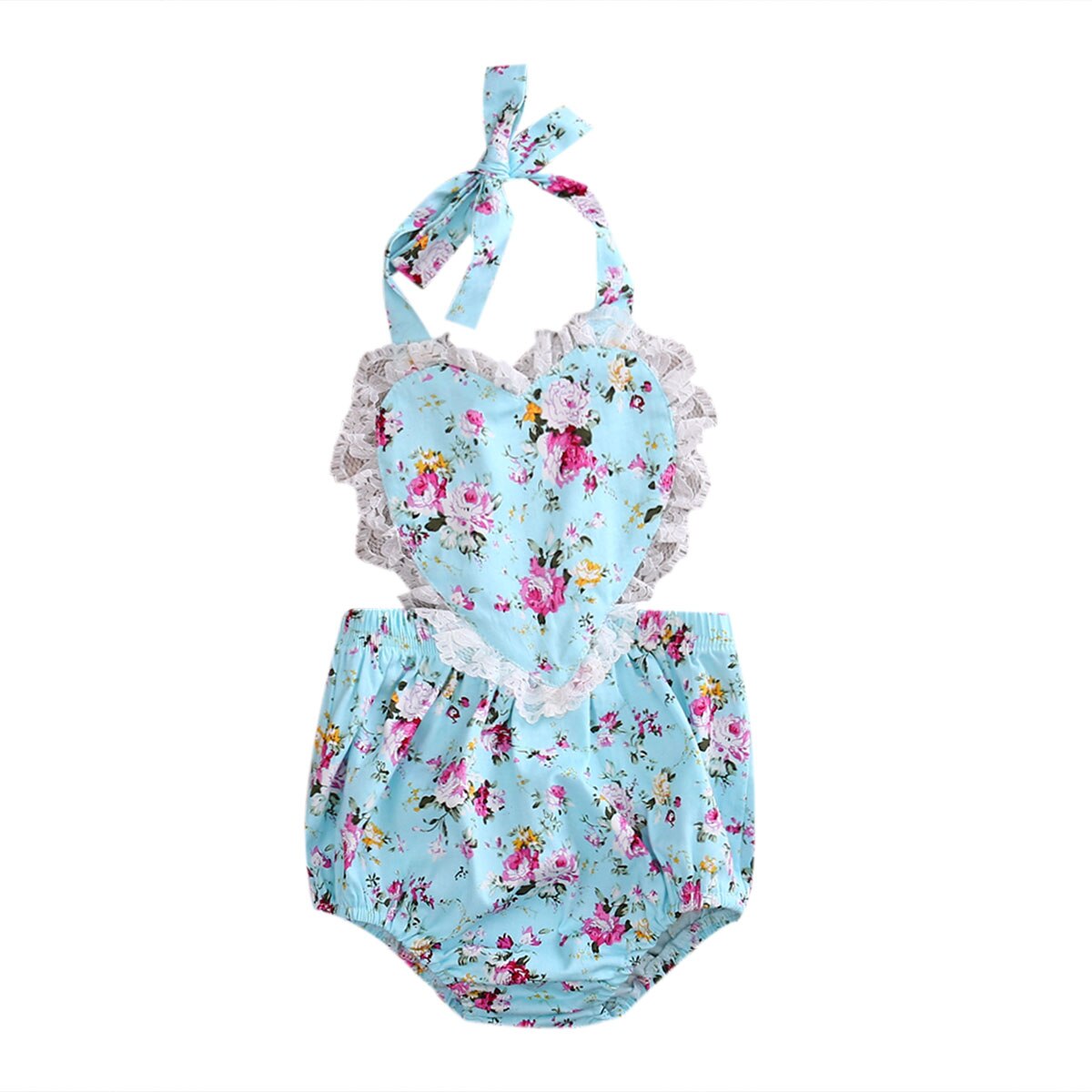 Floral Newborn Baby Girls Love Heart  Bodysuit Jumpsuit Clothes Outfits - ebowsos