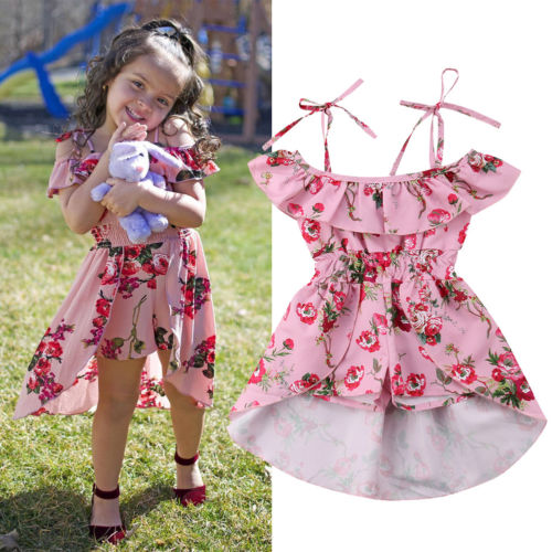 Floral Toddler Kids Baby Girl Off The Shoulder Romper Jumpsuit Playsuit Dresses - ebowsos