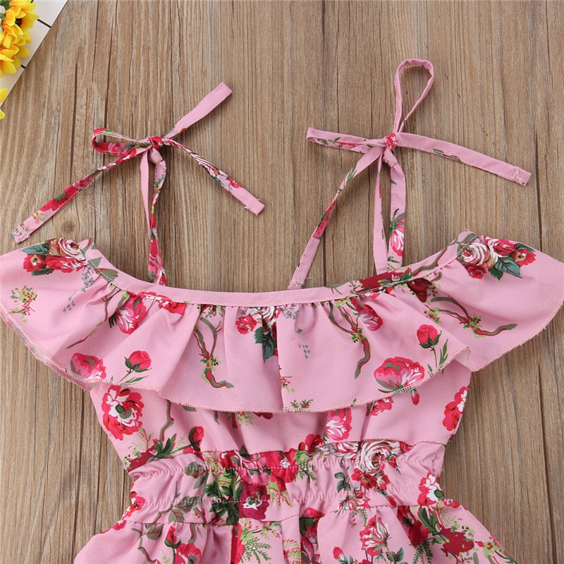 Floral Toddler Kids Baby Girl Off The Shoulder Romper Jumpsuit Playsuit Dresses - ebowsos