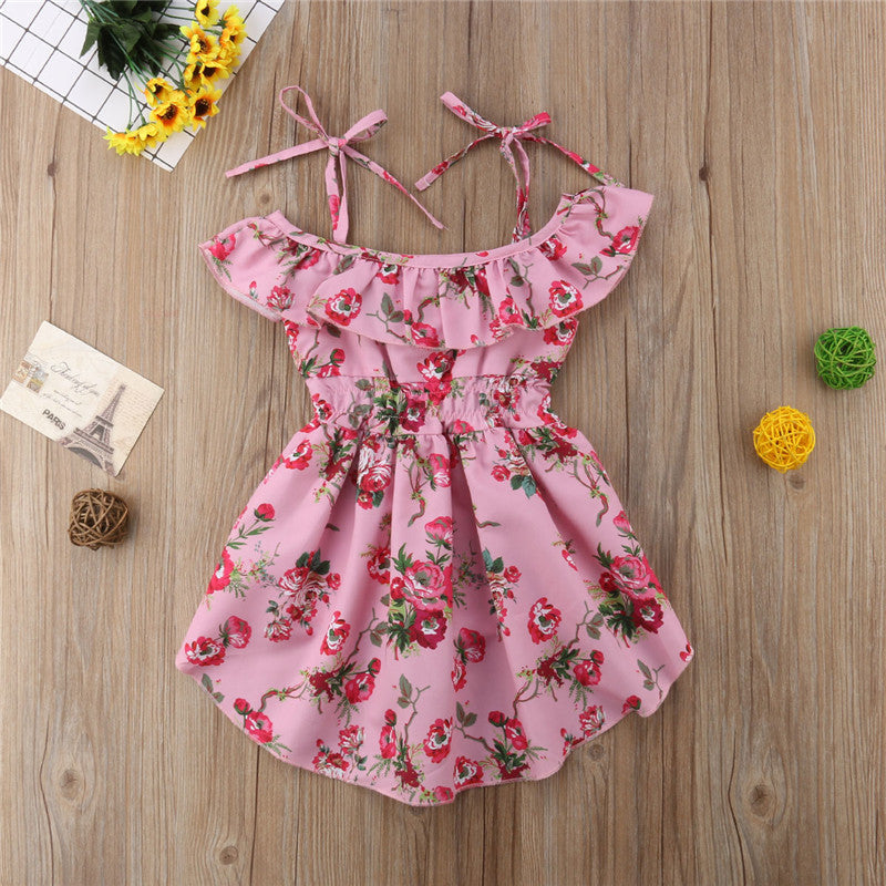 Floral Toddler Kids Baby Girl Off The Shoulder Romper Jumpsuit Playsuit Dresses - ebowsos