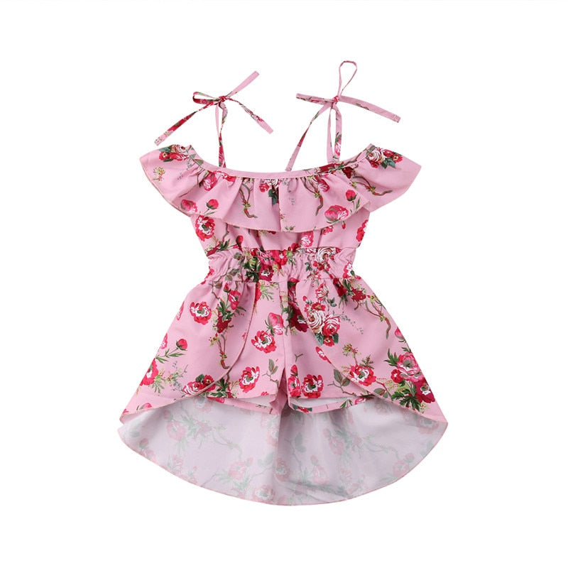 Floral Toddler Kids Baby Girl Off The Shoulder Romper Jumpsuit Playsuit Dresses - ebowsos