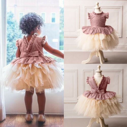 Flower Girls Dress Princess Kids Baby Lace Tutu Party Wedding Bridesmaid Dresses - ebowsos