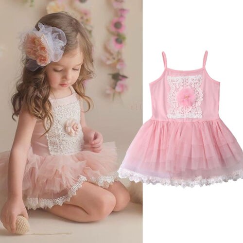 Flower Girls Princess Dress Kids Party Pageant Lace Tutu Dress Summer Sleeveless Cute Baby Dresses Hot - ebowsos