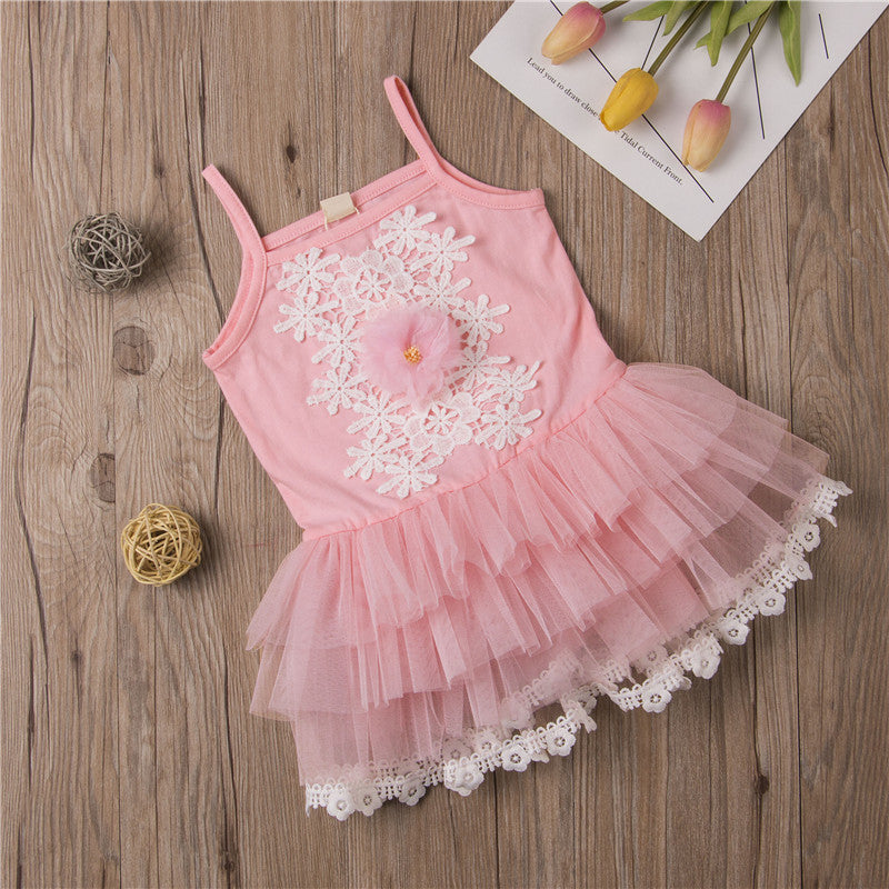 Flower Girls Princess Dress Kids Party Pageant Lace Tutu Dress Summer Sleeveless Cute Baby Dresses Hot - ebowsos