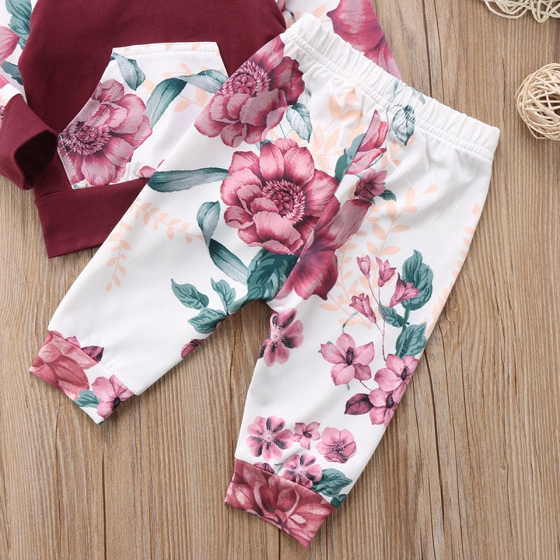 Flower Hoodie Newborn Baby Kids Girls Clothing Sets  Floral Hooded Long Sleeve Tops+Long Pants Outfits Set 0-36M - ebowsos