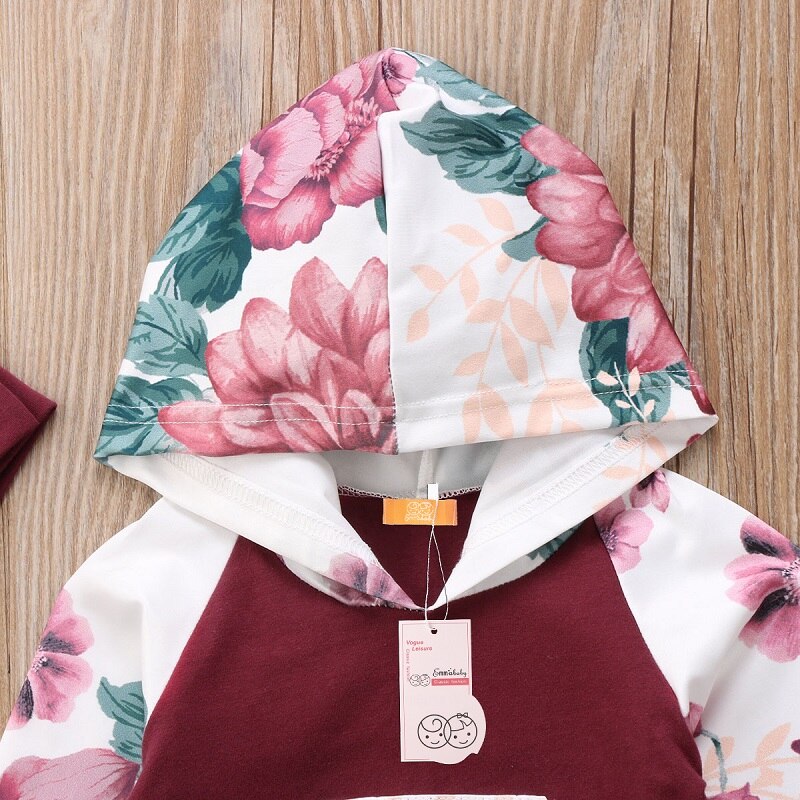 Flower Hoodie Newborn Baby Kids Girls Clothing Sets  Floral Hooded Long Sleeve Tops+Long Pants Outfits Set 0-36M - ebowsos