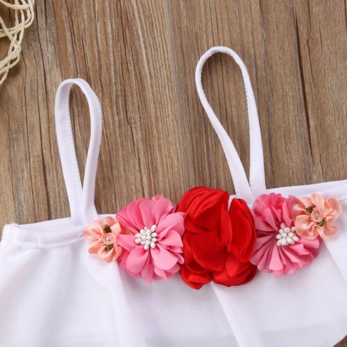 Flower Kids Baby Girl 3D Floral White Swimming Bikini Toddler Baby Girls Summer Ruffles Swimsuit Swimwear Bathing - ebowsos