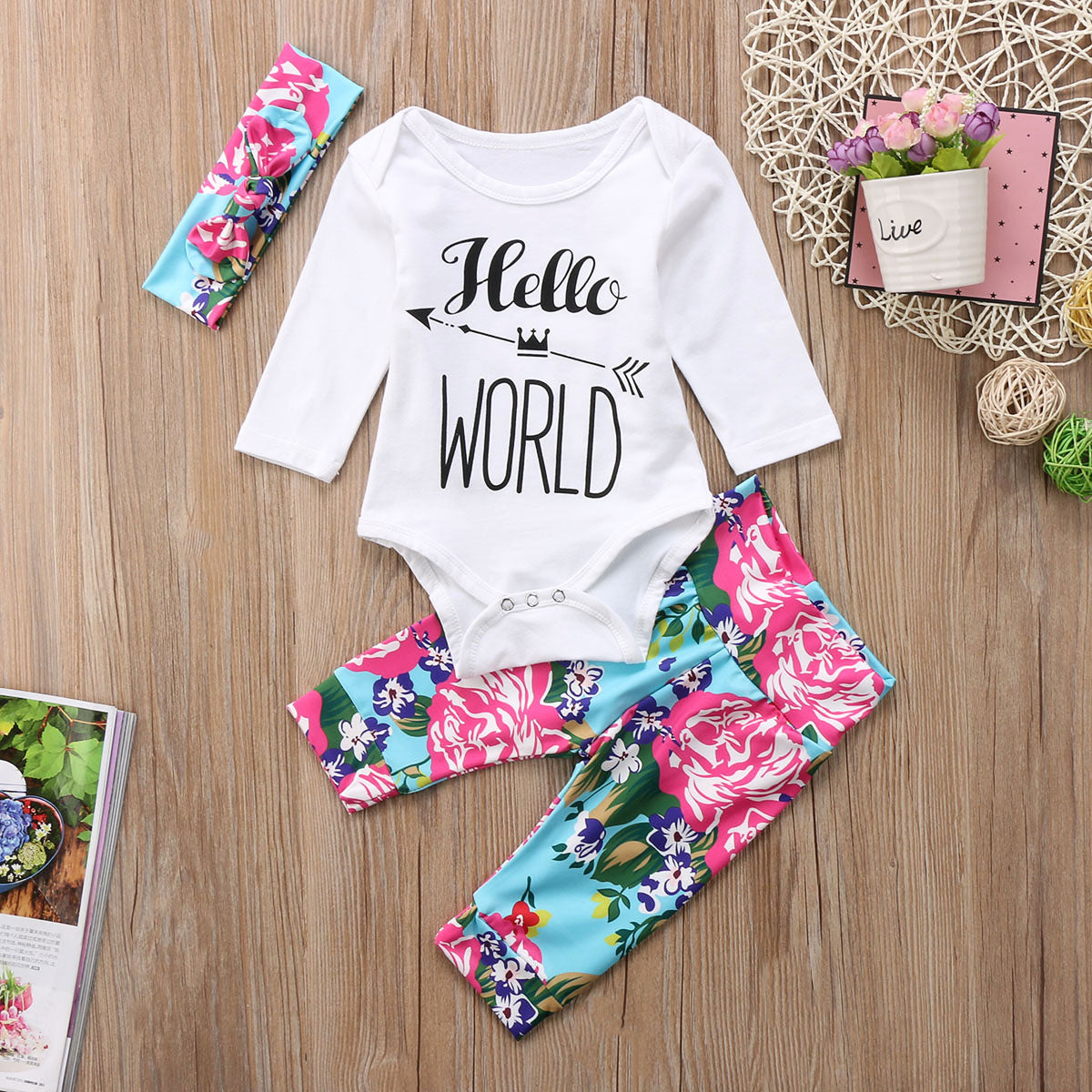 Flower Letter Cute Newborn Baby Girl Long Sleeve Tops Cotton Romper Winter Warm Long Pants Outfit Set Clothes Winter - ebowsos