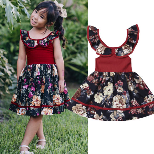 Flower Princess Dress Kids Girl Clothes Party Holiday Sleeveless Wedding Bridesmaid Summer Cotton Girls Tutu Dresses - ebowsos