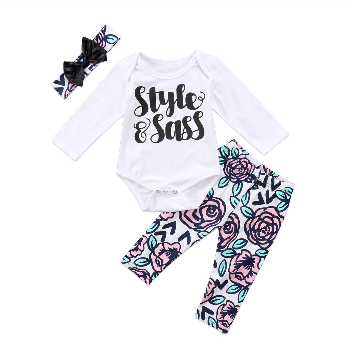 Flower Rose Toddler Baby Infant Girl Long Sleeve Cotton Bodysuit Long Pants Leggings Outfits Clothes Set - ebowsos