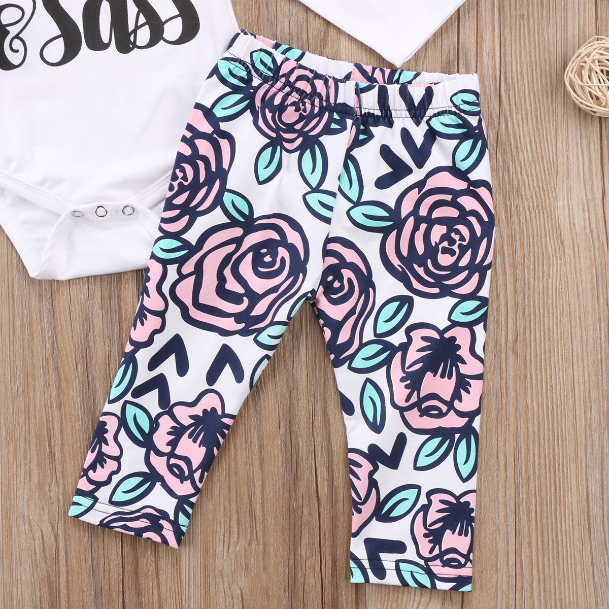 Flower Rose Toddler Baby Infant Girl Long Sleeve Cotton Bodysuit Long Pants Leggings Outfits Clothes Set - ebowsos