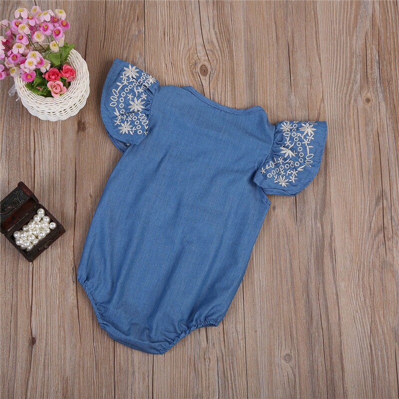 Flying Sleeve Baby Clothing Newborn Baby Girls Denim Bodysuit Jumpsuit Outfits Sunsuit Clothes 0-24M - ebowsos