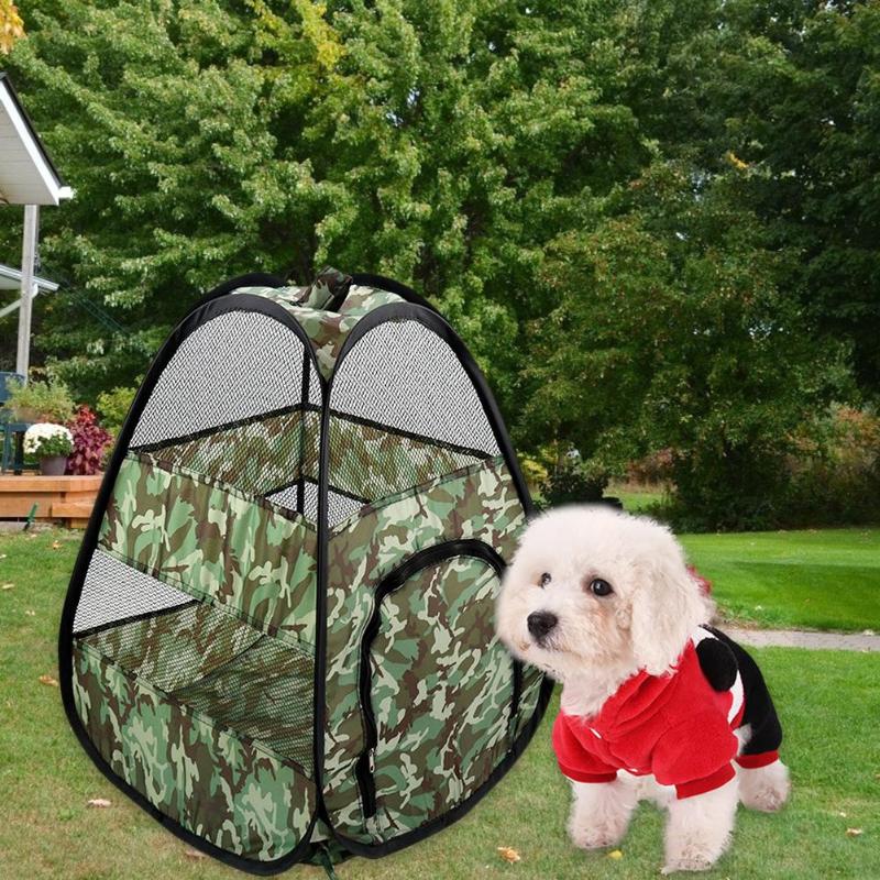 Foldable Camouflage Pet Tent Large Space Mosquito Control Camouflage Printing Portable Dog Cat Fence Cage Outdoor Supplies - ebowsos