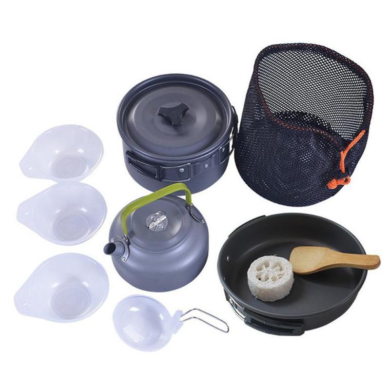 Foldable Camping Picnic Cookware Mini Pan Kettle Pot Set for 2-3 Individuls-ebowsos