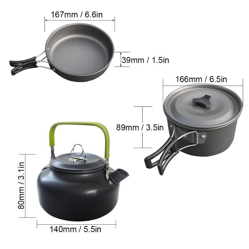 Foldable Camping Picnic Cookware Mini Pan Kettle Pot Set for 2-3 Individuls-ebowsos