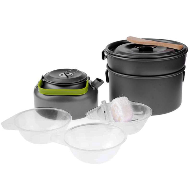 Foldable Camping Picnic Cookware Mini Pan Kettle Pot Set for 2-3 Individuls-ebowsos