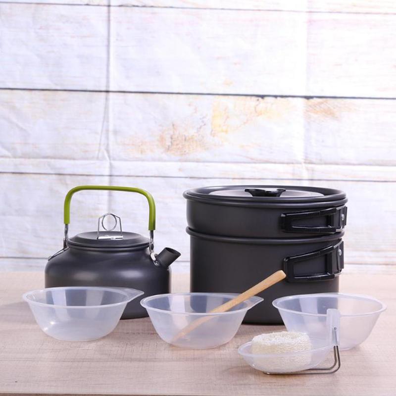 Foldable Camping Picnic Cookware Mini Pan Kettle Pot Set for 2-3 Individuls-ebowsos