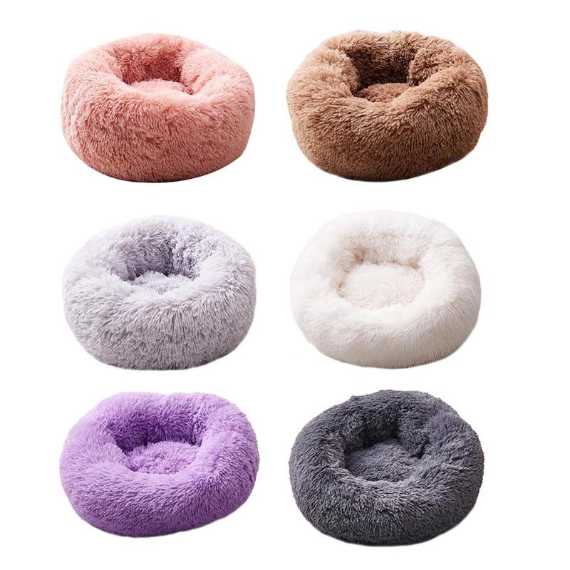 Foldable Long Plush Round Cat Litter Pad Bed House Fashion Comfortable and Warm Washable Kennel Beds Cave Pet Products - ebowsos