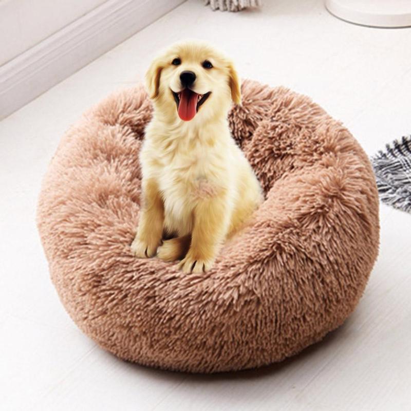 Foldable Long Plush Round Cat Litter Pad Bed House Fashion Comfortable and Warm Washable Kennel Beds Cave Pet Products - ebowsos