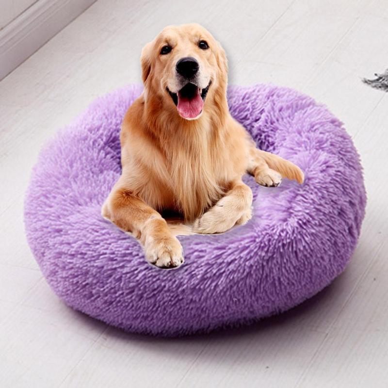 Foldable Long Plush Round Cat Litter Pad Bed House Fashion Comfortable and Warm Washable Kennel Beds Cave Pet Products - ebowsos