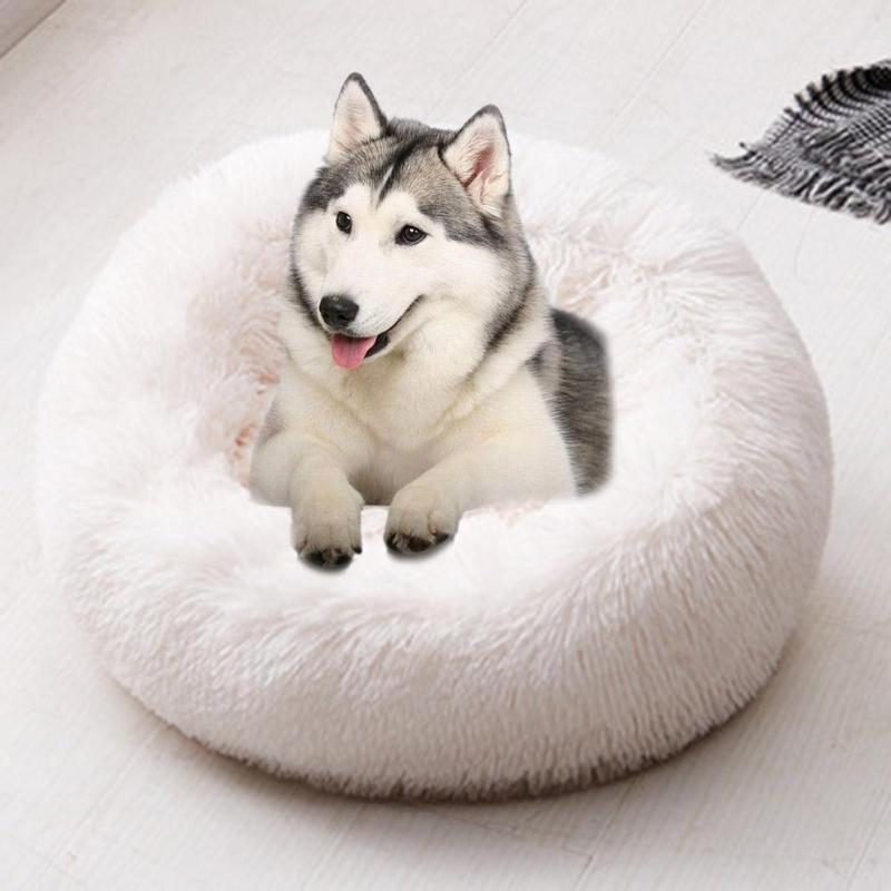 Foldable Long Plush Round Cat Litter Pad Bed House Fashion Comfortable and Warm Washable Kennel Beds Cave Pet Products - ebowsos