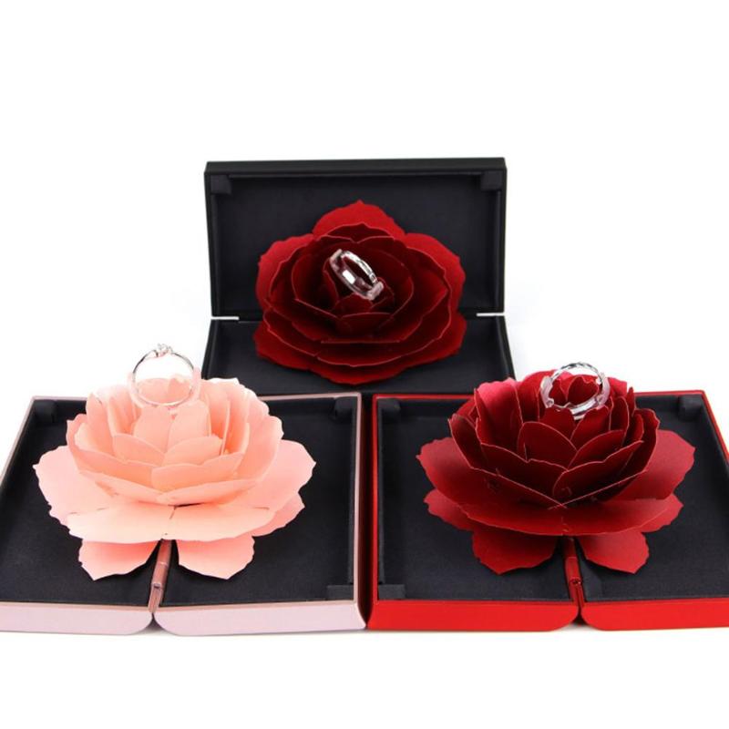 Foldable Rose Ring Box For Women 2019 Creative Jewel Storage Paper Case Small Gift Box For Rings - ebowsos