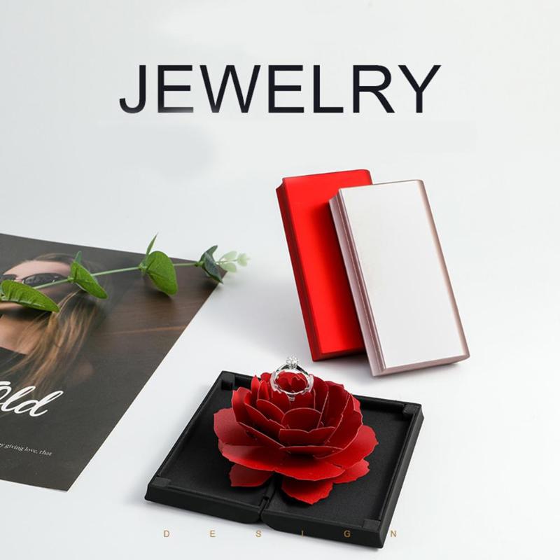 Foldable Rose Ring Box For Women 2019 Creative Jewel Storage Paper Case Small Gift Box For Rings - ebowsos