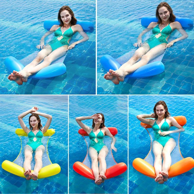 Foldable Summer Water Hammock Swimming Pool Inflatable Mat Toys Rafts Floating Bed for Kids&adult Swimming Mattress-ebowsos