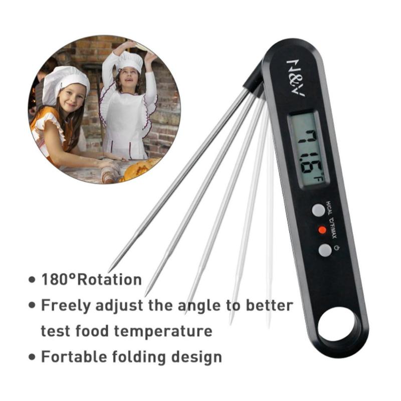 Folding Digital Thermometers BBQ Probe Food Auto-off Kitchen Cook Water Oil Tool Home Temperature Detection Accessories - ebowsos