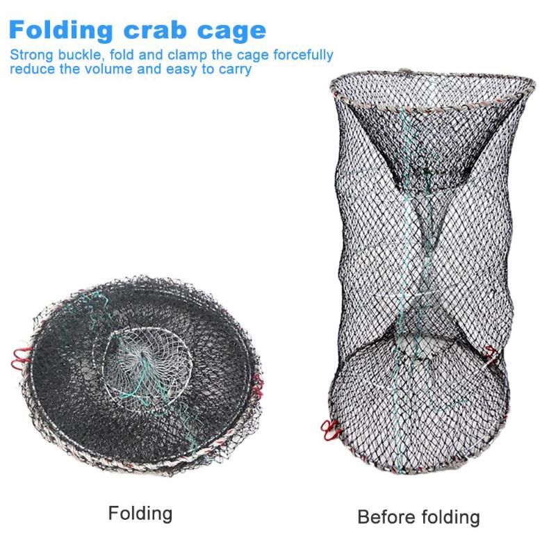 Folding Fishing Crab Shrimp Cage Spring Mesh Storage Keep Carry Cast Net-ebowsos