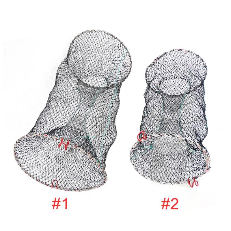 Folding Fishing Crab Shrimp Cage Spring Mesh Storage Keep Carry Cast Net-ebowsos