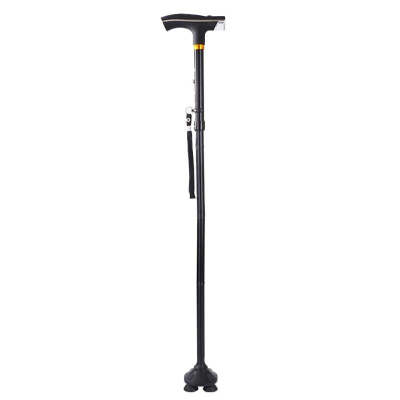 Folding Thicken Elderly T-handle Walking Stick 5 Modes Adjustable Telescopic Hiking Pole Crutch Stick Cane with LED Light-ebowsos