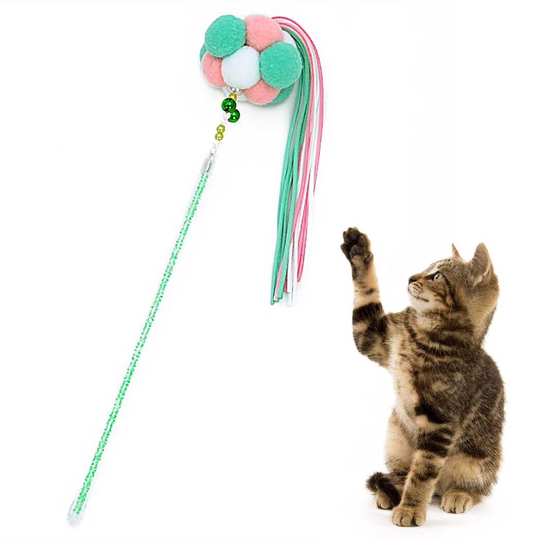 Funny Cat Artifact Handmade Feather Pompom Tassel Funny Cat Pole Pet Cat Toy Fairy Funny Cat Stick Pet Interactive Toy Supplies-ebowsos